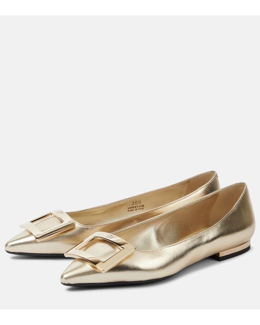 Roger Vivier Natural Gommettine Metallic Leather Ballet Flats