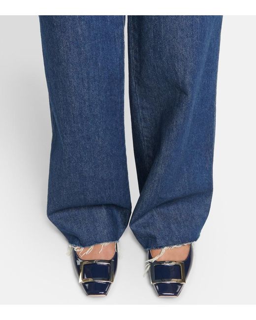 Roger Vivier Blue Trompette Patent Leather Ballet Flats