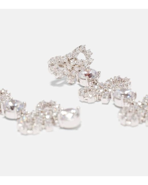 Self-Portrait White Crystal-Embellished Drop Earrings