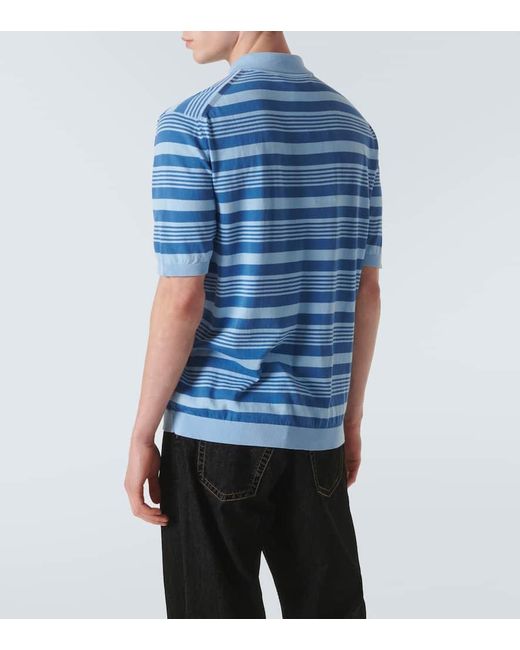 Marni Blue Striped Cotton Polo Shirt for men