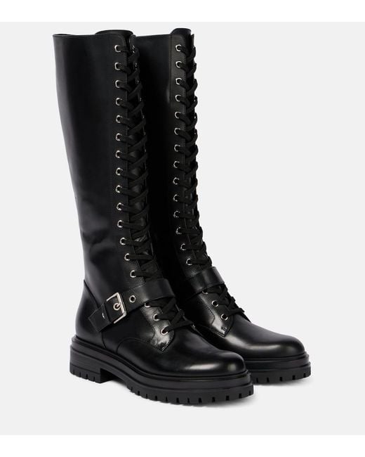 Gianvito Rossi Black Lace-Up Leather Knee-High Boots