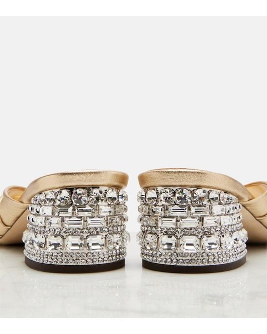 Jimmy Choo Natural Mala Embellished Metallic Leather Mules