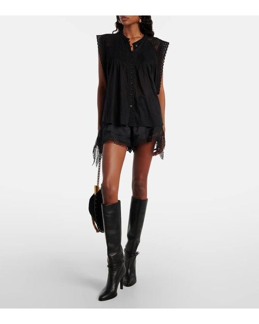 Shorts Ildana En Mezcla De Seda Con Encaje Isabel Marant de color Black