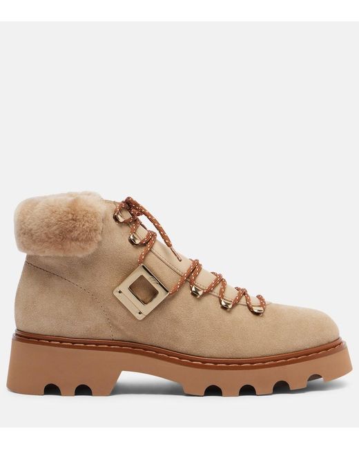 Roger Vivier Brown Viv' Rangers Suede Lace-Up Boots