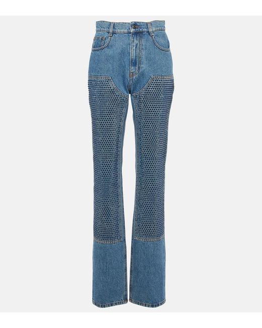 Area Blue Crystal Embellished High Waist Straight Leg Jeans