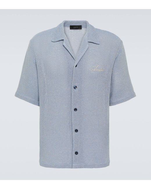 Amiri Blue Cotton-blend Lame Bowling Shirt for men