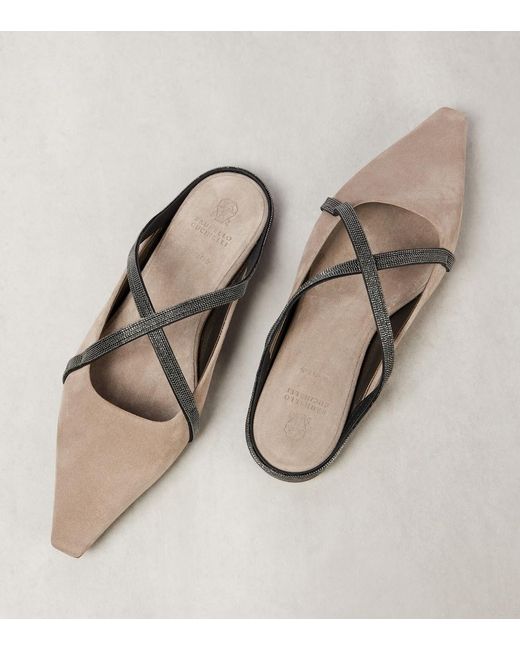 Brunello Cucinelli Brown Monili Suede Mules