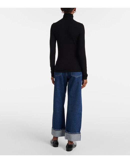 Agolde Black Lyocell Turtleneck Long-Sleeved Top