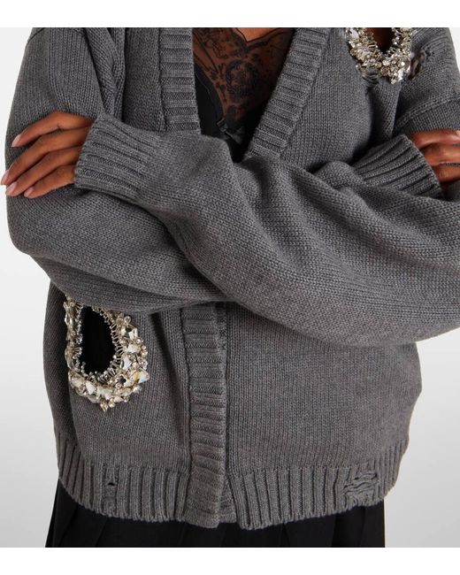 Area Gray Distressed Cotton And Cashmere Cardigan