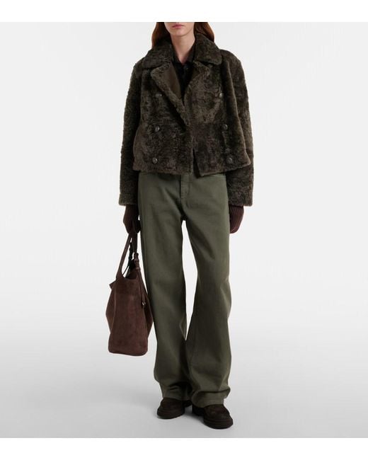 Brunello Cucinelli Green Cropped Double-Breasted Shearling Jacket