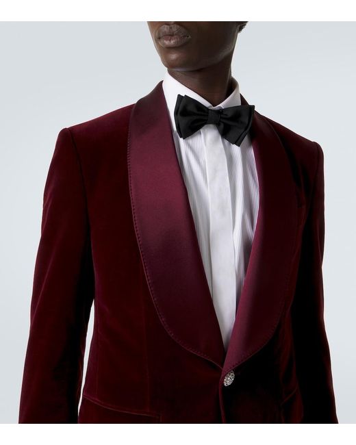 Dolce & Gabbana Red Cotton-Blend Velvet Tuxedo Jacket for men