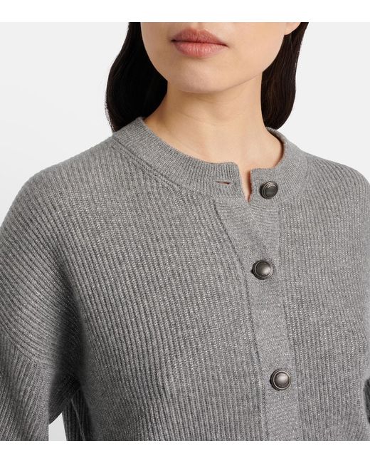 Brunello Cucinelli Gray Cashmere-Blend Lame Cardigan