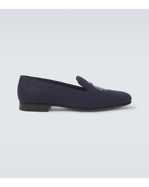 Ralph Lauren Blue Alonzo Embroidered Linen Loafers for men