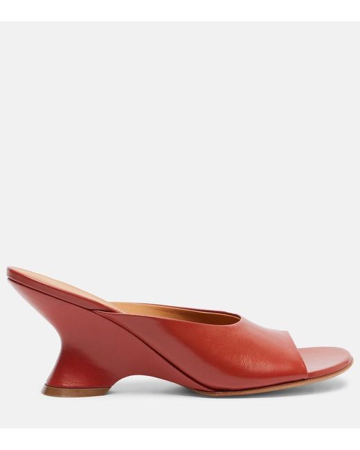 Dries Van Noten Red 75 Leather Wedge Mules