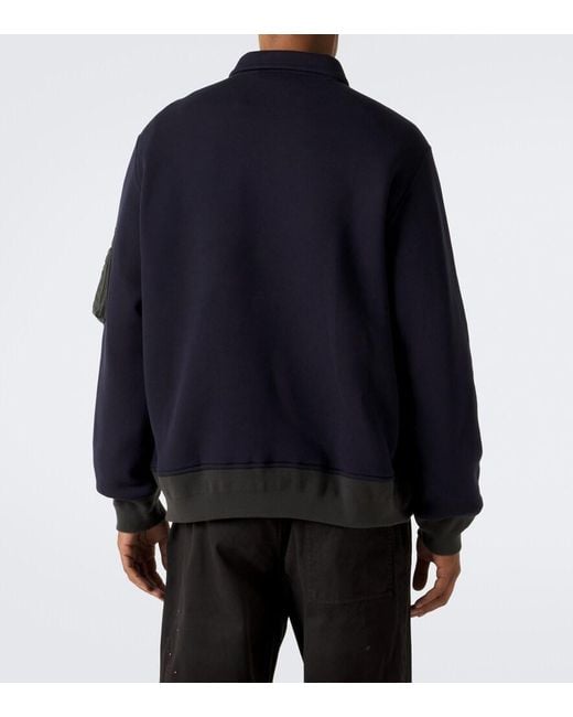 Sacai Blue Cotton-Blend Polo Sweatshirt for men