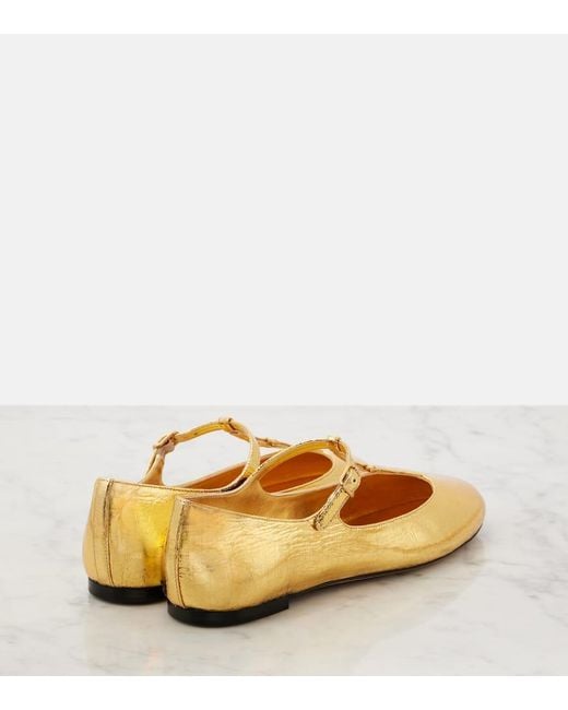 Chloé Yellow Marcie Metallic Leather Mary Jane Flats