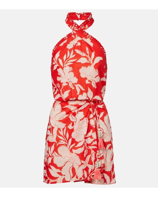 Poupette Red Manon Floral Halterneck Cotton Minidress