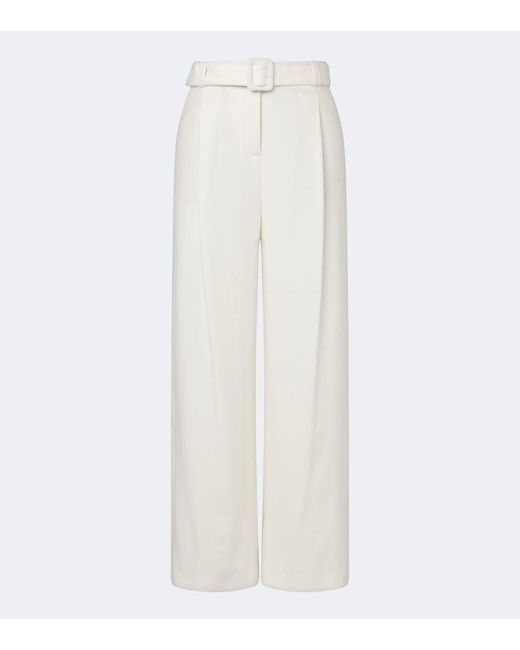 Eleventy White Belted Wool And Cashmere Wide-Leg Pants