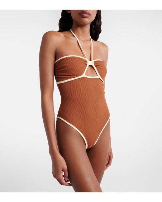 Johanna Ortiz Brown Cutout Halterneck Swimsuit