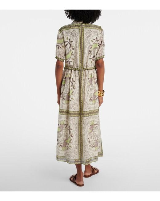 Tory Burch Natural Printed Silk And Cotton Midi Dress