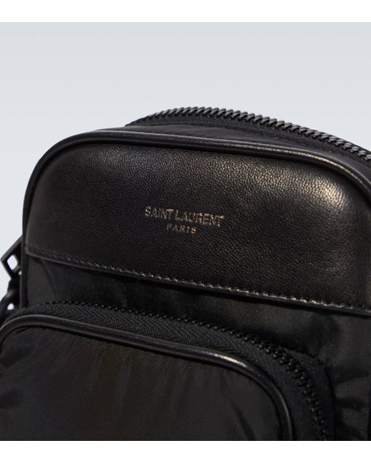 Saint Laurent Black Logo Leather-trimmed Phone Pouch for men