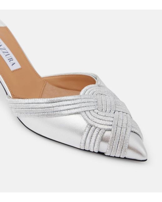 Aquazzura White Felix 50 Leather Mules