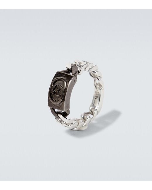 Gucci White Interlocking G Sterling Ring for men