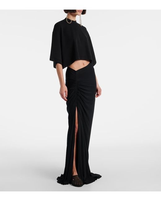 Alaïa Black Gathered Jersey Maxi Skirt