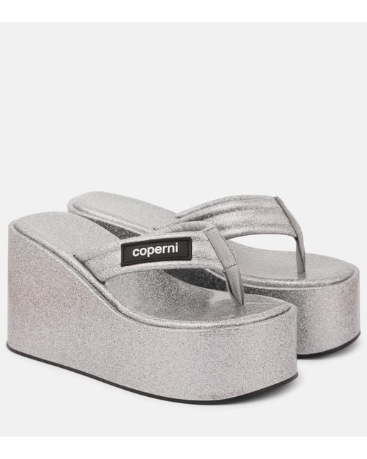 Coperni White Glitter Wedge Thong Sandals