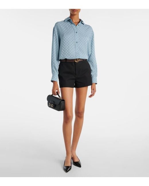 Camisa De Seda Con Gg Gucci de color Blue