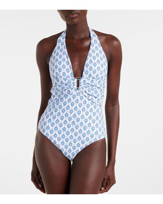 Heidi Klein Blue La Croissette Printed Swimsuit