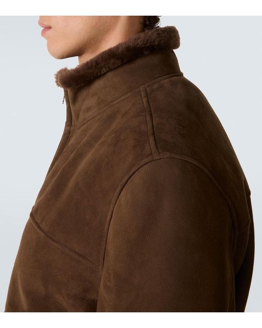 Thom Sweeney Brown Shearling-Lined Suede Bomber Jacket for men