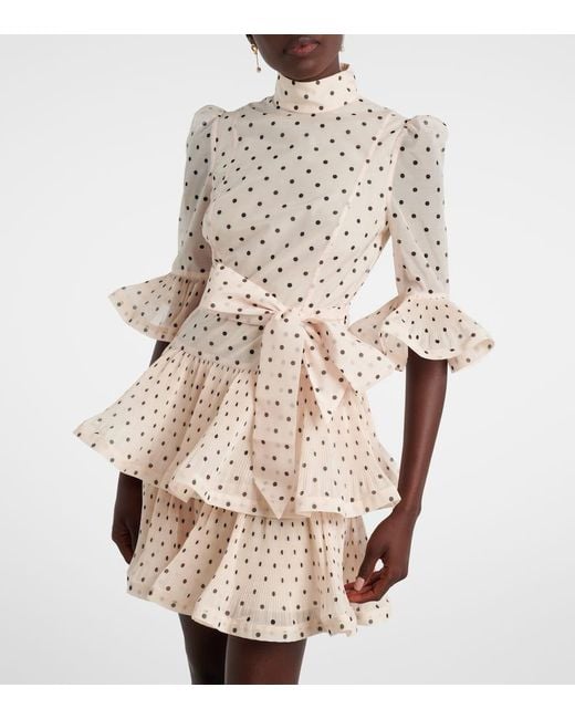Zimmermann Natural Polka-Dot Ruffled Minidress