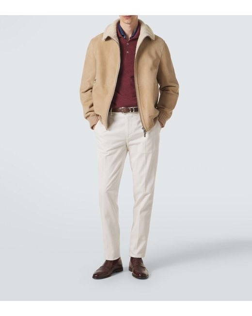 Brunello Cucinelli Natural Shearling-Lined Suede Bomber Jacket for men