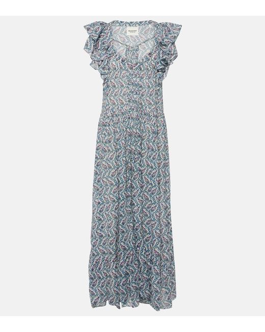 Isabel Marant Blue Godralia Printed Cotton Midi Dress