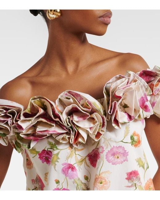 Carolina Herrera White Floral-Applique Off-Shoulder Cotton-Blend Top