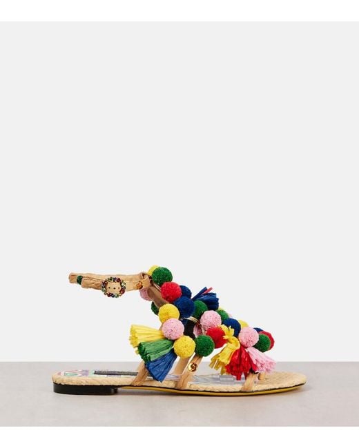Dolce & Gabbana Multicolor Embellished Raffia Sandals