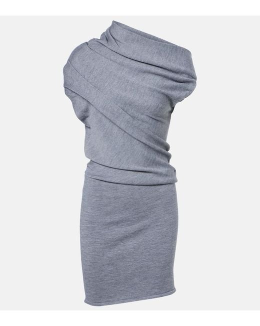 Staud Blue Mabel One-Shoulder Wool Minidress