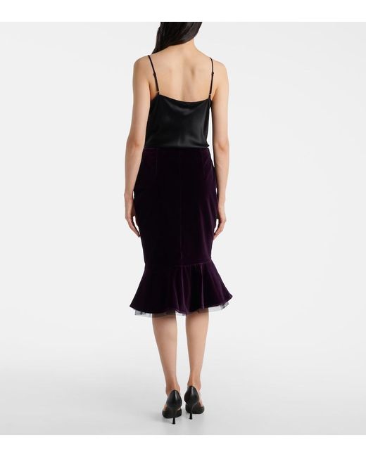 Nina Ricci Blue Peplum Cotton Velvet Midi Skirt