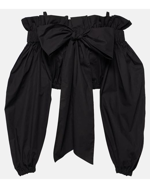 Patou Black Bow-detail Ruffled Cotton Crop Top