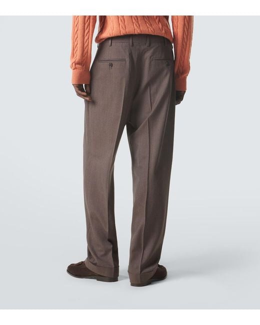 Loro Piana Brown Isaac Virgin Wool Crepe Straight Pants for men