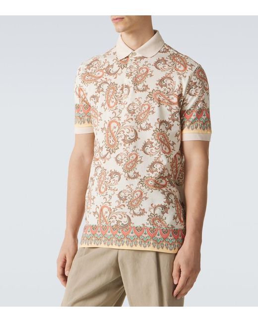 Etro Natural Paisley Cotton Pique Polo Shirt for men