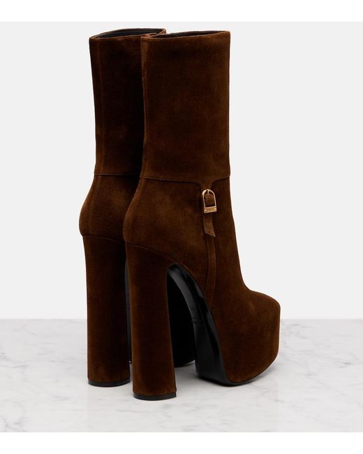 Saint Laurent Brown Nico 155 Suede Platform Ankle Boots