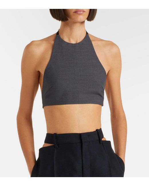 Jil Sander Blue Halterneck Virgin Wool Crop Top