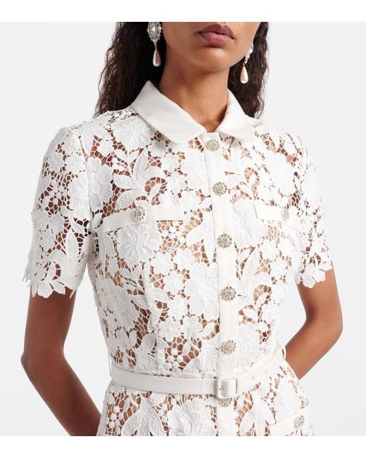 Self-Portrait White Belted Lace Shirt Dress