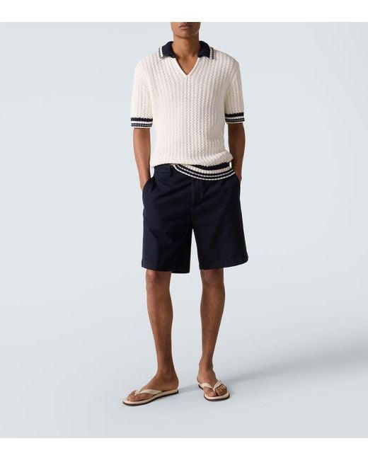 Orlebar Brown White Swift Crochet Striped Cotton Polo Shirt for men