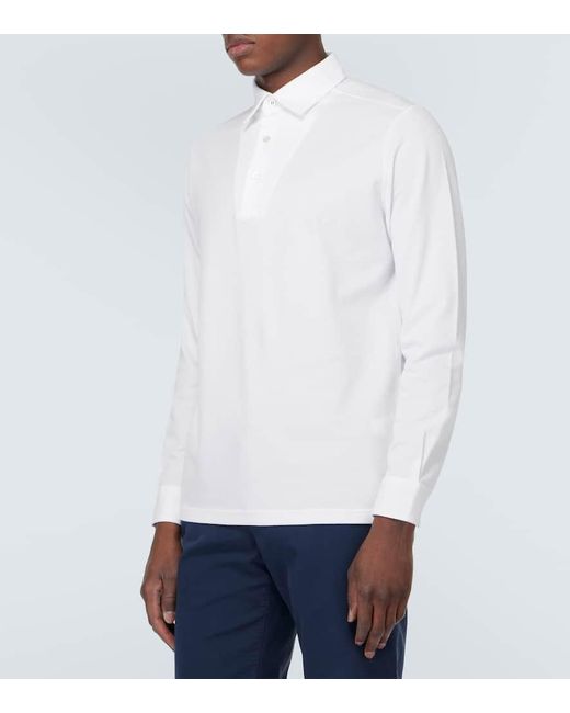 Loro Piana White Cotton Pique Polo Shirt for men