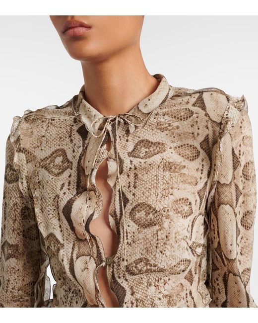 Gucci Natural Snake-Print Silk Blouse
