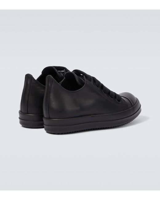 Rick Owens Black Oversize-shoelace Leather Sneakers for men