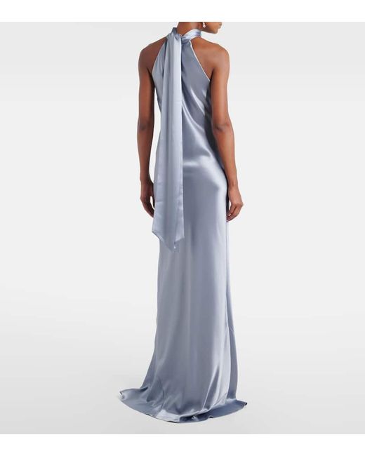 Galvan Blue Sienna Halterneck Satin Gown